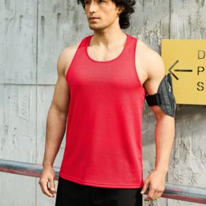 Men's Solid Color Mesh Breathable Tank Top And Shorts Sports Suit, Athletic Suit, Tracksuit Workout Set