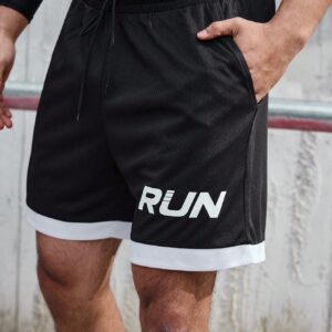 Men's Drawstring Waist Sports Shorts In Color-Block & Letter Pattern Jogger Shorts - Image 6