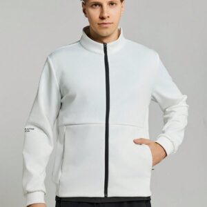 Boyfriend Style Men's Letter Printed Zippered Front Sport Jacket Workout Tops - Image 3