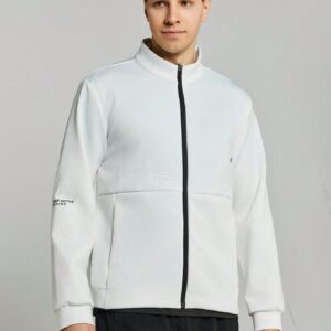 Boyfriend Style Men's Letter Printed Zippered Front Sport Jacket Workout Tops - Image 5