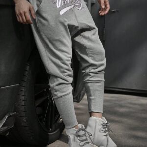 Men Letter Printed Drawstring Waist Jogger Sports Pants