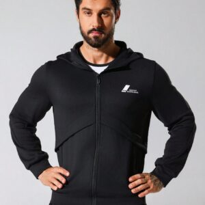 Men's Letter Printed Hooded Sports Jacket Workout Tops