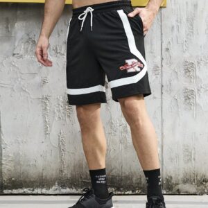 Boyfriend Style Men's Colorblock Letter Print Drawstring Waist Sports Shorts Jogger Shorts