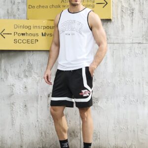 Boyfriend Style Men's Colorblock Letter Print Drawstring Waist Sports Shorts Jogger Shorts - Image 6