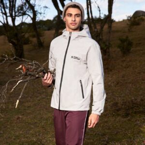 Men's Letter Print Hooded Camping Sports Jacket