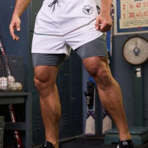 Men'S Side Striped Pocket Two-In-One Sports Shorts, White Shorts Jogger Shorts