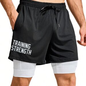 Men's Drawstring Waist Two-In-One Athletic Shorts With Letter Print Jogger Shorts