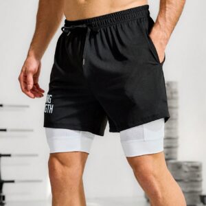 Men's Drawstring Waist Two-In-One Athletic Shorts With Letter Print Jogger Shorts - Image 3