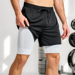 Men's Drawstring Waist Two-In-One Athletic Shorts With Letter Print Jogger Shorts - Image 4