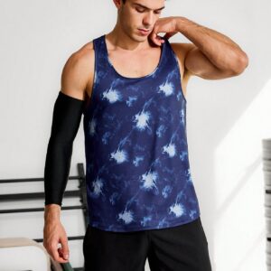 Men's Tie-Dye Print Racerback Workout Tank Top With Geometric Back Workout Tops