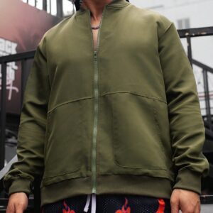 Men's Solid Color Bomber Jacket With Baseball Collar And Zipper Front