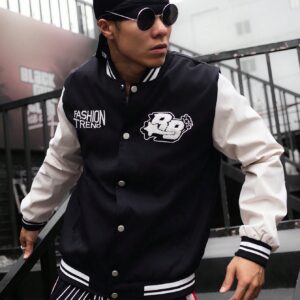 Boyfriend Style Men's Contrast Color Flocked Applique Striped Decor Sports Jacket Men's Varsity Jacketmen Varsity Jacketvarsity Jacket Menmen Letterman Jacketvarsity Jacket - Image 3