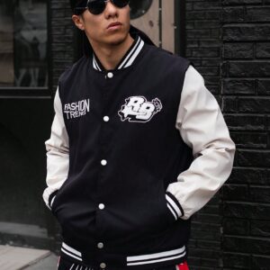 Boyfriend Style Men's Contrast Color Flocked Applique Striped Decor Sports Jacket Men's Varsity Jacketmen Varsity Jacketvarsity Jacket Menmen Letterman Jacketvarsity Jacket - Image 4