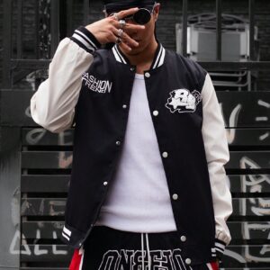 Boyfriend Style Men's Contrast Color Flocked Applique Striped Decor Sports Jacket Men's Varsity Jacketmen Varsity Jacketvarsity Jacket Menmen Letterman Jacketvarsity Jacket - Image 5