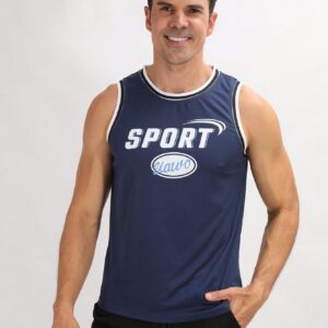 Men's Letter Printed Contrast Color Sport Tank Top - Image 3