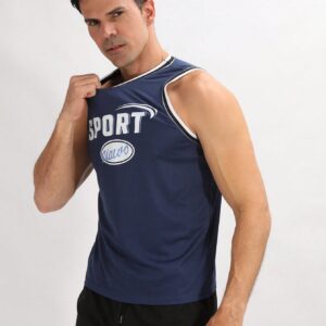Men's Letter Printed Contrast Color Sport Tank Top