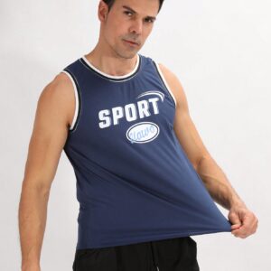 Men's Letter Printed Contrast Color Sport Tank Top - Image 4