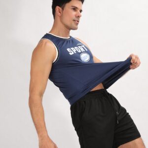 Men's Letter Printed Contrast Color Sport Tank Top - Image 5