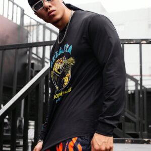 Men's Eagle & Letter Print Long Sleeve Sports Sweatshirt Men Sweatshirt - Image 3
