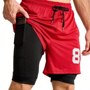Men's Digital Pattern Side Stripe Double Layer Sports Shorts With Pocket Jogger Shorts