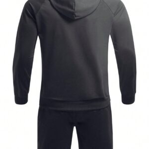 Men's Letter Print Raglan Sleeve Hoodie And Shorts Set, Athletic Suit, Tracksuit - Image 2