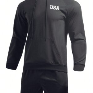 Men's Letter Print Raglan Sleeve Hoodie And Shorts Set, Athletic Suit, Tracksuit - Image 7