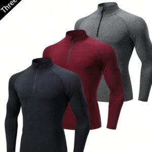 Men's Half Zipper Tight-Fit Sports Sweatshirt Men Sweatshirt 3-Piece Set