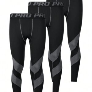 Boyfriend Style Men's Contrast Color Letter Jacquard Elastic Band Sport Leggings 3-Piece Set
