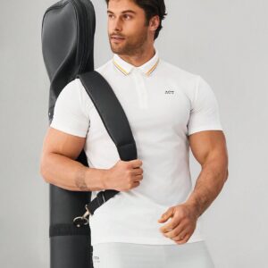 Men's Short Sleeve Sporty Polo Shirt With Letter Print,Men Compression Top Golf Shirt