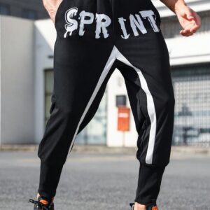 Boyfriend Style Men's Color Block Letter Printed Sport Pants - Image 3