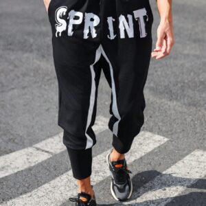 Boyfriend Style Men's Color Block Letter Printed Sport Pants
