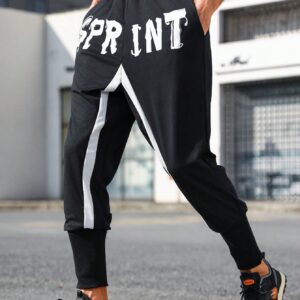 Boyfriend Style Men's Color Block Letter Printed Sport Pants - Image 6