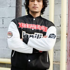 Men's Color Block Letter Print Zipper Jacket For Sports Workout Tops - Image 6