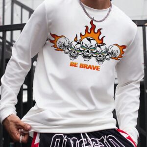 Boyfriend Style Men's Skull & Flame Printed Sports Sweatshirt Hoodie Boyfriend Style Men Sweatshirt