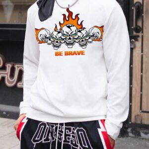 Boyfriend Style Men's Skull & Flame Printed Sports Sweatshirt Hoodie Boyfriend Style Men Sweatshirt - Image 3