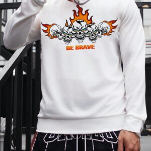 Boyfriend Style Men's Skull & Flame Printed Sports Sweatshirt Hoodie Boyfriend Style Men Sweatshirt - Image 4