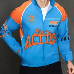 Boyfriend Style Men's Color Block Letter Printed Zipper Up Stand Collar Sports Jacket Workout Tops