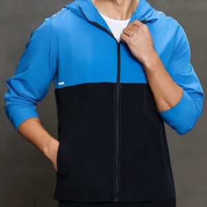 Boyfriend Style Men's Color Block Zipper Closure Hooded Sport Jacket Workout Tops