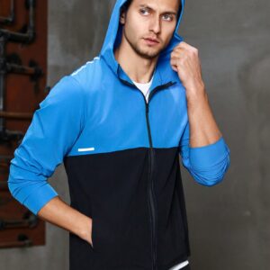 Boyfriend Style Men's Color Block Zipper Closure Hooded Sport Jacket Workout Tops - Image 3