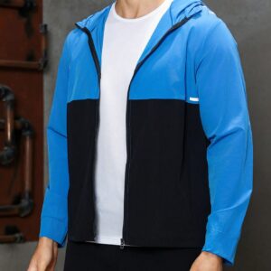 Boyfriend Style Men's Color Block Zipper Closure Hooded Sport Jacket Workout Tops - Image 4