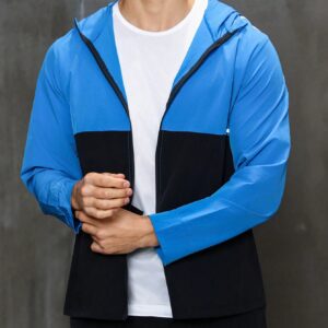 Boyfriend Style Men's Color Block Zipper Closure Hooded Sport Jacket Workout Tops - Image 5