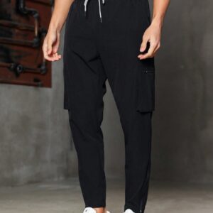 Boyfriend Style Men's Solid Color Drawstring Waist Active Pants - Image 3