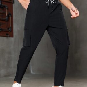 Boyfriend Style Men's Solid Color Drawstring Waist Active Pants - Image 6