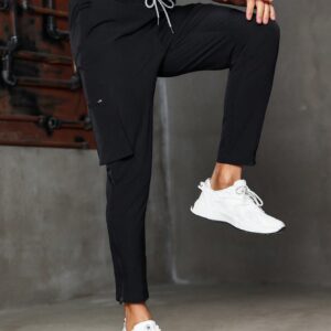 Boyfriend Style Men's Solid Color Drawstring Waist Active Pants - Image 7