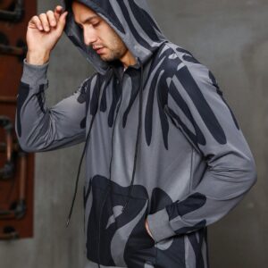 Boyfriend Style Men's Printed Zipper Front Hooded Long Sleeve Sports Jacket Workout Tops Grey Jacket