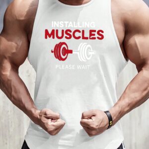 Boyfriend Style Men's Sleeveless Sports T-Shirt With Letter Print Workout Tops - Image 3