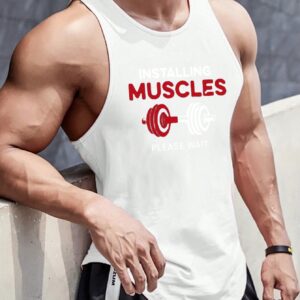 Boyfriend Style Men's Sleeveless Sports T-Shirt With Letter Print Workout Tops - Image 4