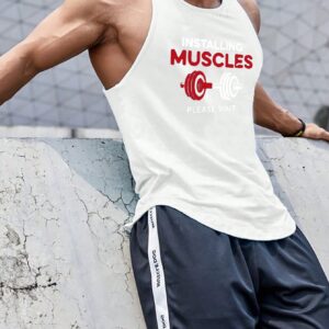 Boyfriend Style Men's Sleeveless Sports T-Shirt With Letter Print Workout Tops - Image 5