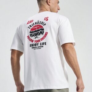 Boyfriend Style Men's Mountain And Slogan Print Short Sleeve Sports T-Shirt