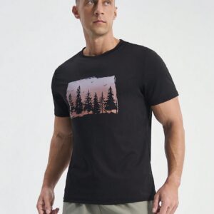 Boyfriend Style Men's Summer Casual Printed Tree Design Round Neck Short Sleeve Sports T-Shirt - Image 3